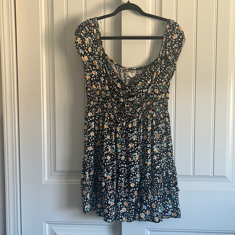 Black floral cap sleeve dress